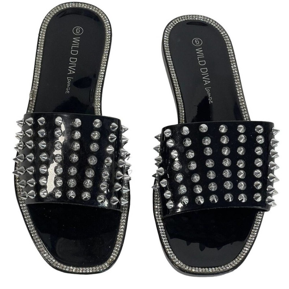 Wild Diva Womens Open Toe Jelly Sandal Jacelyn-03 Black With Spikes US Size 6 - Picture 1 of 7